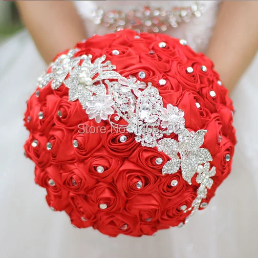 Royal Blue Crystal Satin Artificial Wedding Bouquet by Modabelle – Handmade Roses for Bridal Bouquets image 2