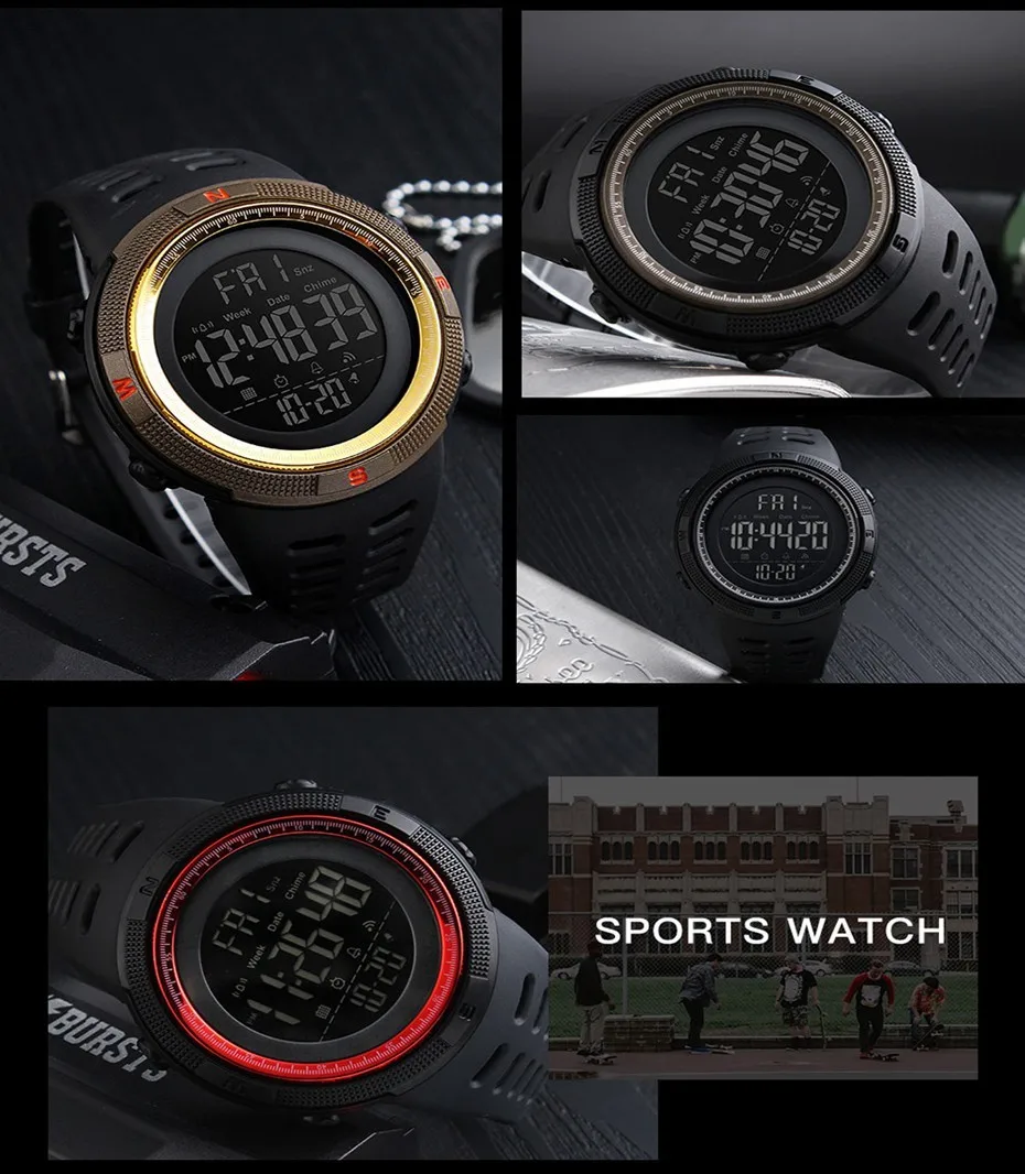 SKMEI Для мужчин спортивные часы Dual Time Часы Будильник обратного отсчета Montre homme 50 м Водонепроницаемый Relogio Masculino Relogio