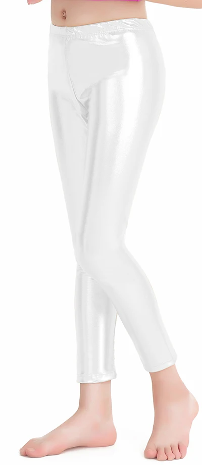 White SPEERISE Children Ankle-length Pants Gold Girls Shiny Metallic Lycra Spandex Dance Ballet Silver Leggings Free Shipping - Color: White
