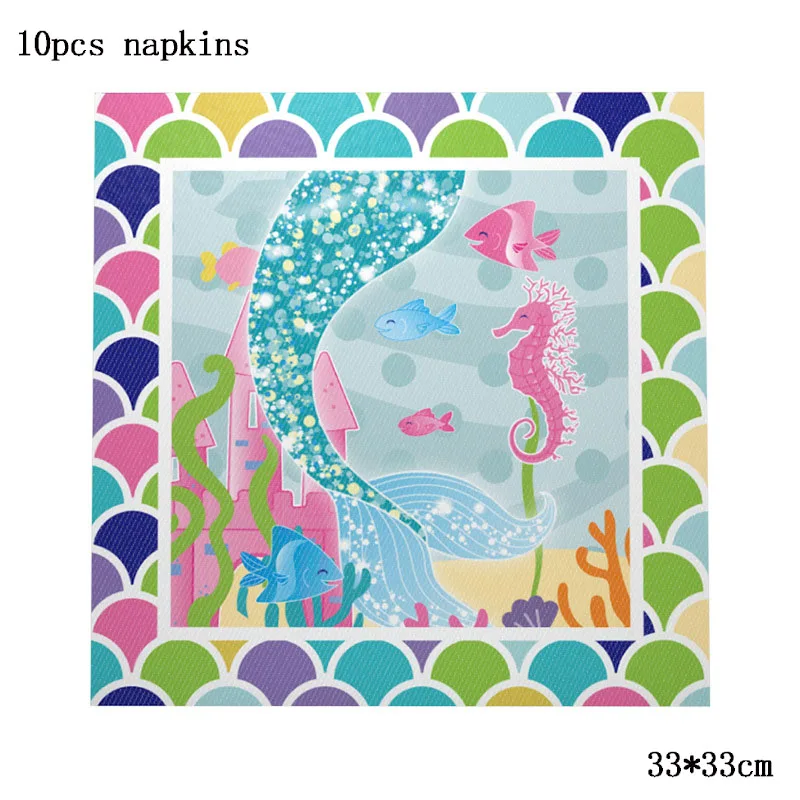 A MMD napkins Вечерние украшения в виде русалки, фольгированные шары с русалкой, бумажные тарелки, посуда, подарочные сумки для детей, девочек, с днем рождения, принадлежности для тематической вечеринки - Цвет: A MMD napkins