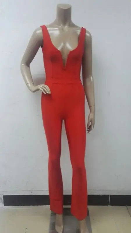 Блестящие Красота красный глубокий V Neck One Piece 2017 г. Модные женские пикантные