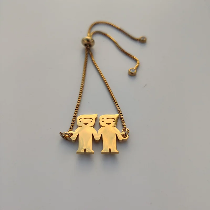 Two Boys Gold Индивидуальные Близнецы Парные браслеты выгравированное имя Дата нержавеющая сталь браслеты выбрать ребенка девочка мальчик Подарки Для Семьи - Окраска металла: Two Boys Gold