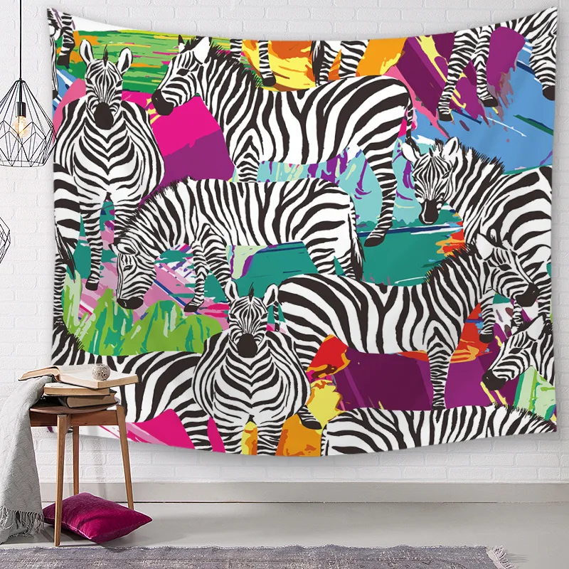 Colorful Zebra Painting Wall Hanging Hippie Tapestry Watercolor Living Room Decoration Carpets Camping Pad Beach Towel G110 | Дом и сад