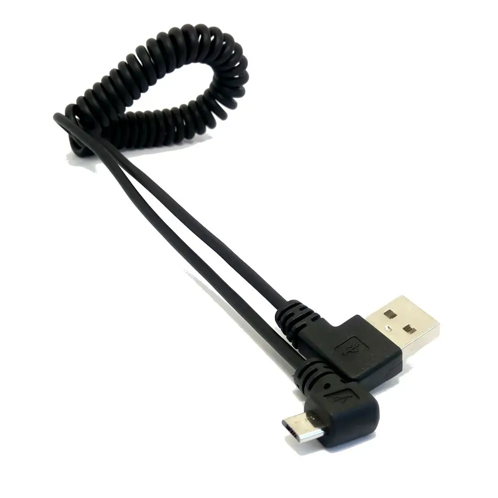 Micro usb штекер 90 градусов левый угловой к пружинный выдвижной Эластичный кабель