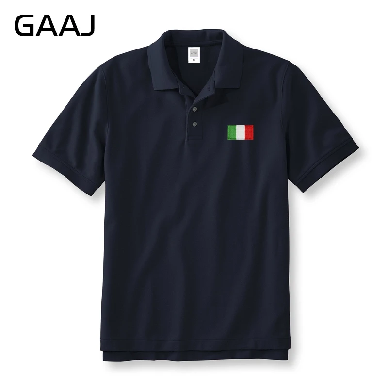 2021 GAAJ 100% Cotton Men Polo Embroidery Italy Flag Women Business Casual Lapel Polos Short Sleeve Famous Brand Mens Shirt | Мужская