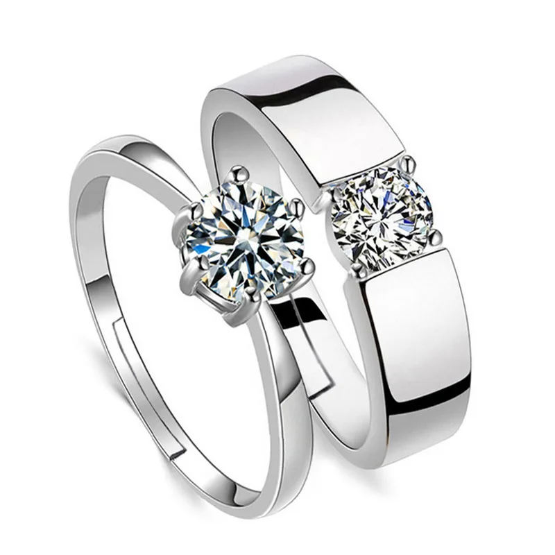 

100% 925 sterling silver fashion shiny crystal lovers`couple wedding rings jewelry women men`s finger open ring drop shipping