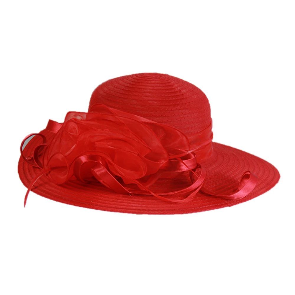 

Sunscreen Cotton Church Hat Women Big Flower Wide Brim Cap Wedding Party Hats Mesh Visor Organza Temperament Wedding Dome Sweet