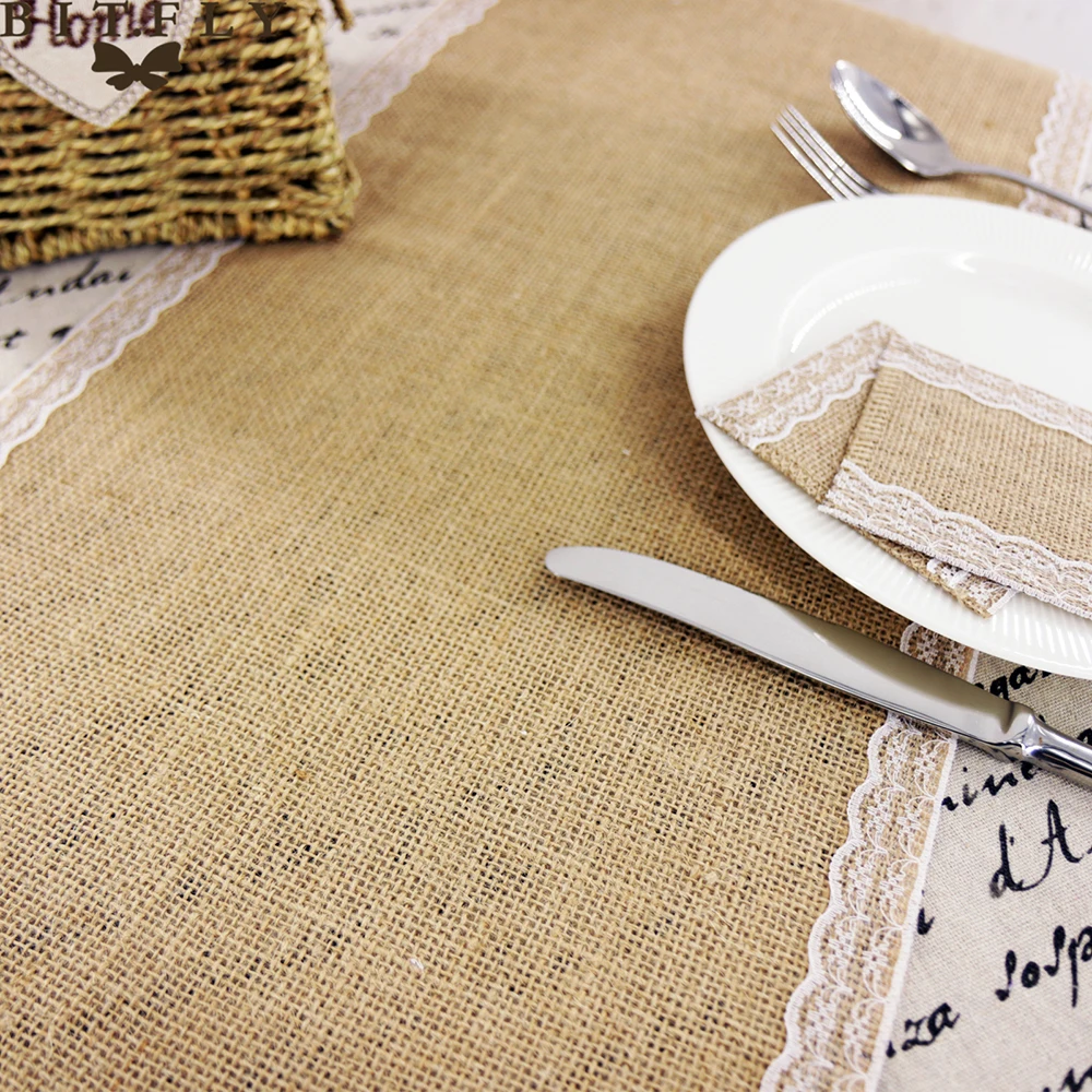 1 шт. деревенский гессийский натуральный джутовый кружевной Настольный чехол для