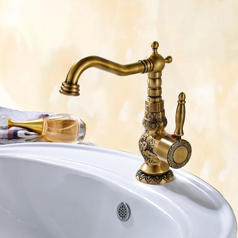 Uythner Antique Brass Bathroom Basin Faucet Ceramic Handle &amp Base Vessel Face Mixer Tap | Обустройство дома