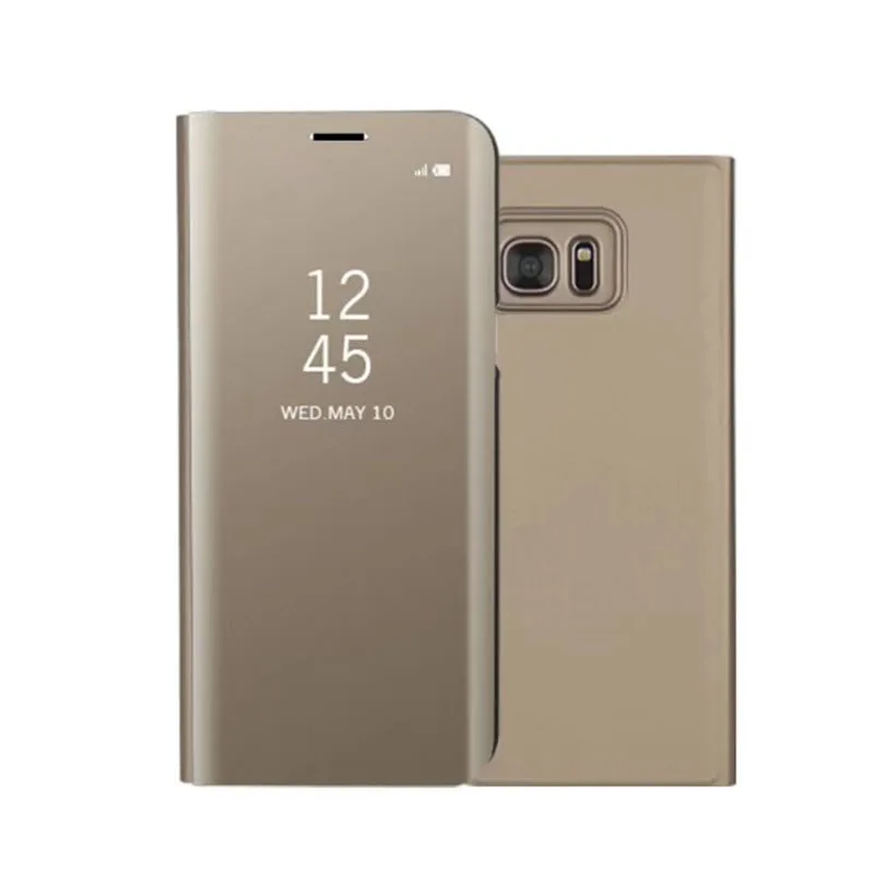 gold SemgCeKen роскошный флип кожаный чехол для samsung galaxy S7 edge S7edge S 7 зеркальный pu умный Прозрачный чехол для телефона - Цвет: gold