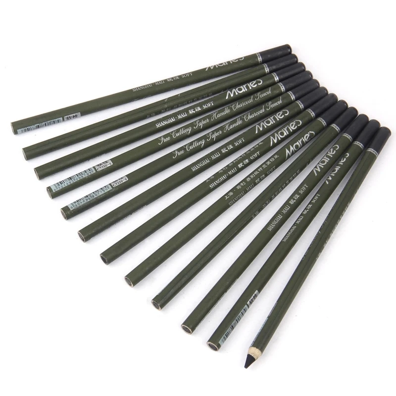 Maries Charcoal Pencil 12pencils/lot Super Soft/Soft/Neutral Paper Holder For Sketch Art Supply Good Quality | Канцтовары для офиса