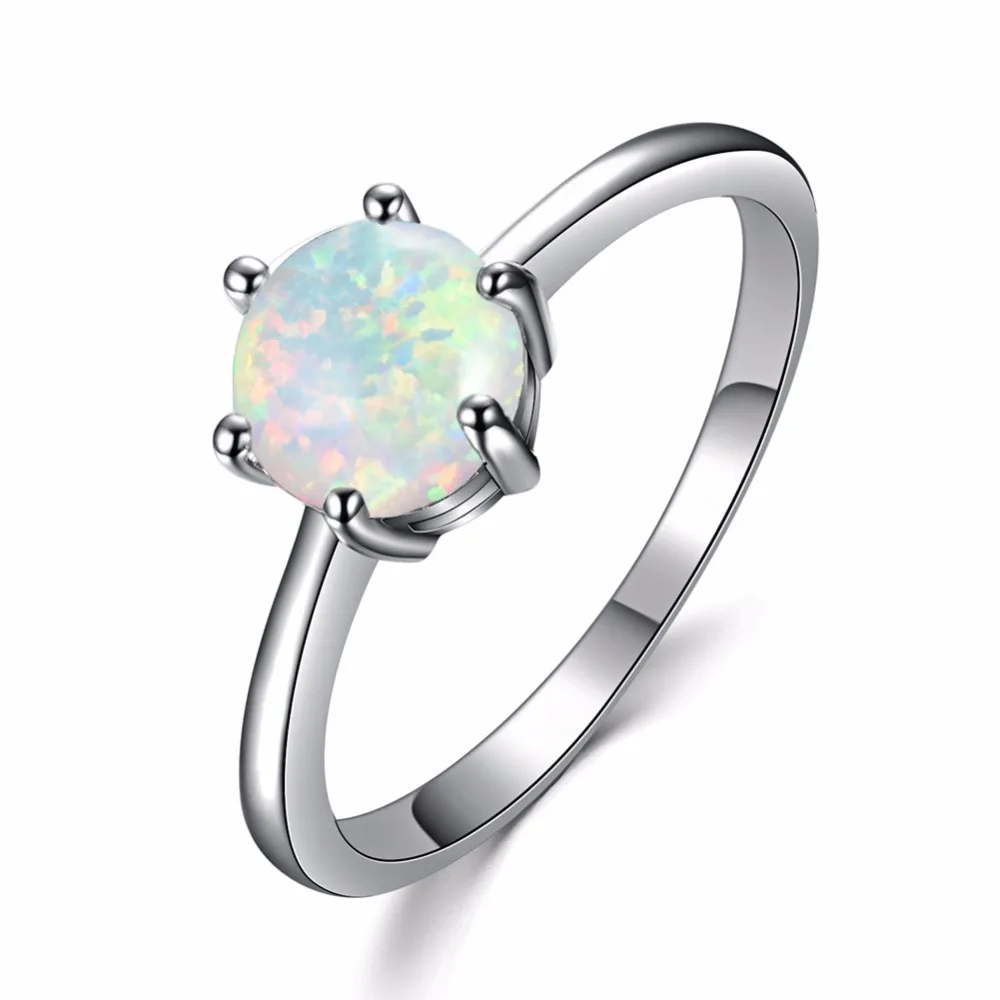 

Simple 100% 925 Sterling Silver Blue/White Fire Opal Rings For Women Fashion Silver Jewelry