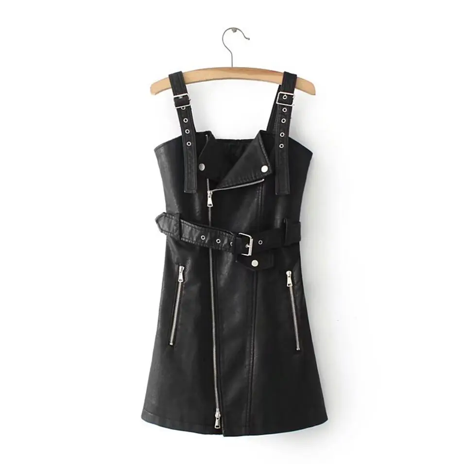 

Pinky Is Black Fashion PU leather dress women V neck mini sexy dress Christmas sash zipper winter short dress sundress vestidos