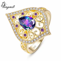 lingmei women men fashion wedding jewelry pear cut multi blue purple zircon silver color yellow goldplated ring size 6 9