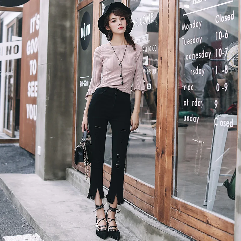 Вязаный свитер 2018 осень o-образным вырезом женские свободные с длинными рукавами