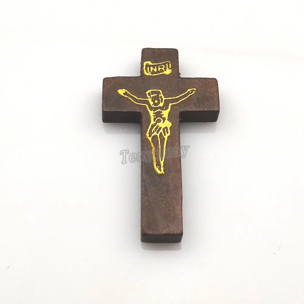 100 шт./лот резной INRI Jesus деревянный крест подвеска на Рождество и Пасху 42x15x5 мм