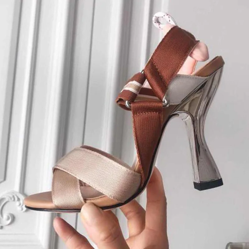 Pink 9.5cm heel Г., шикарный дизайн, сандалии-гладиаторы женская обувь на необычном высоком каблуке с открытым носком и ремешком на щиколотке женская модная обувь для вечеринок - Цвет: Pink 9.5cm heel