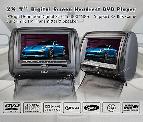 EinCar черный 2 X Двойной подголовник автомобиля dvd плеер 9 дюймов HD сенсорный ключ с FM