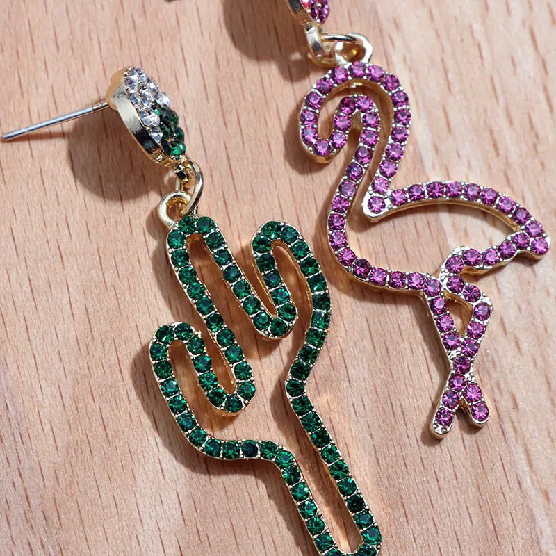 JUST FEEL New Design Unique Crystal Dangle Earrings Fashion Women Pineapple Statement Cactus Fringed Bird Drop Earring Bohemian | Украшения