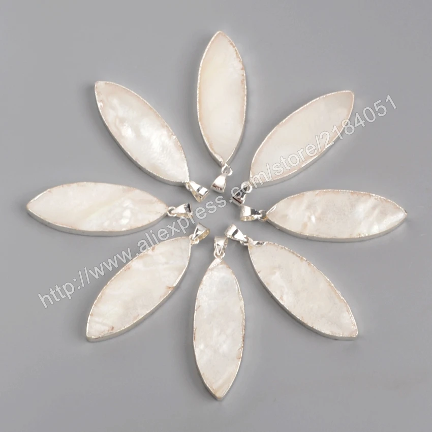 925 Стерлингового Серебра Маркиза Натуральный Белый Оболочки Ломтик Кулон SS105|shell
