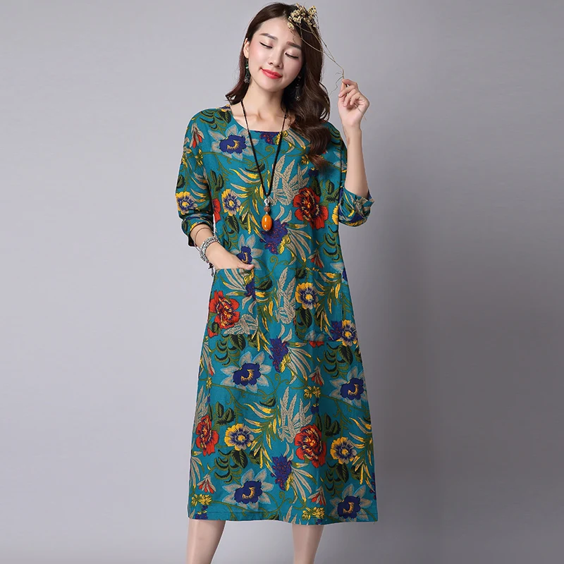 Платье женское длинное с длинным рукавом и цветочным принтом|womens clothing|dress loosedress a