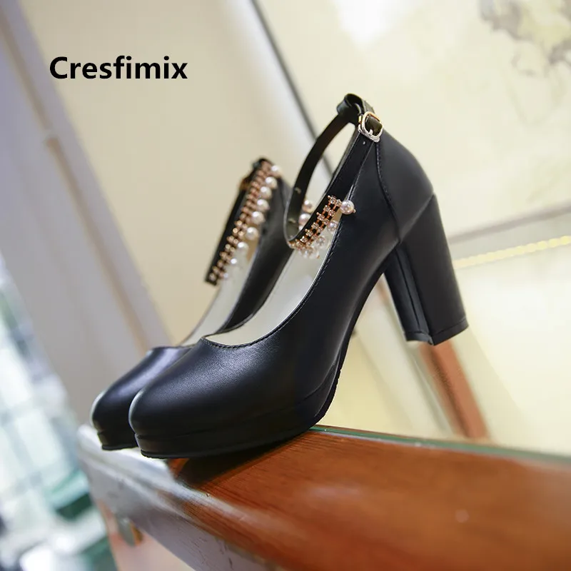 Женские туфли лодочки Cresfimix милые черные из искусственной кожи с круглым носком