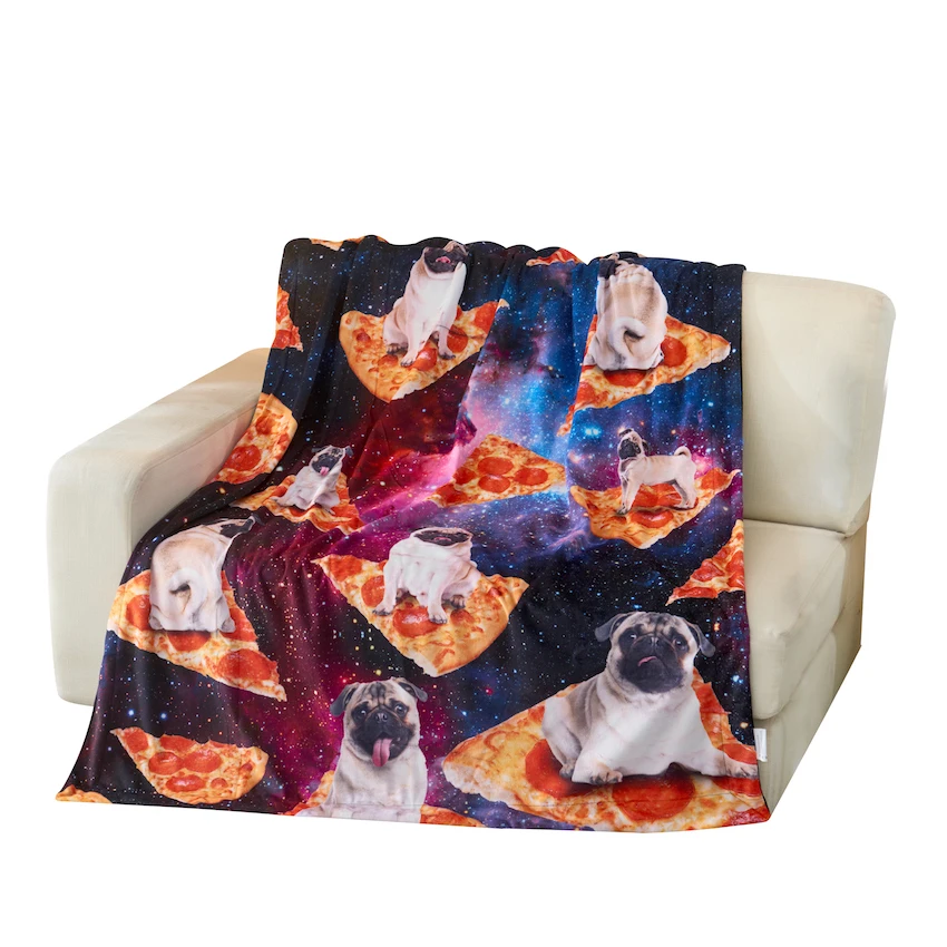 

Red & Navy Pizza Space Dog Fleece Throw blanket for Trip travel Watch TV and Adult blanket Sunggie blanket