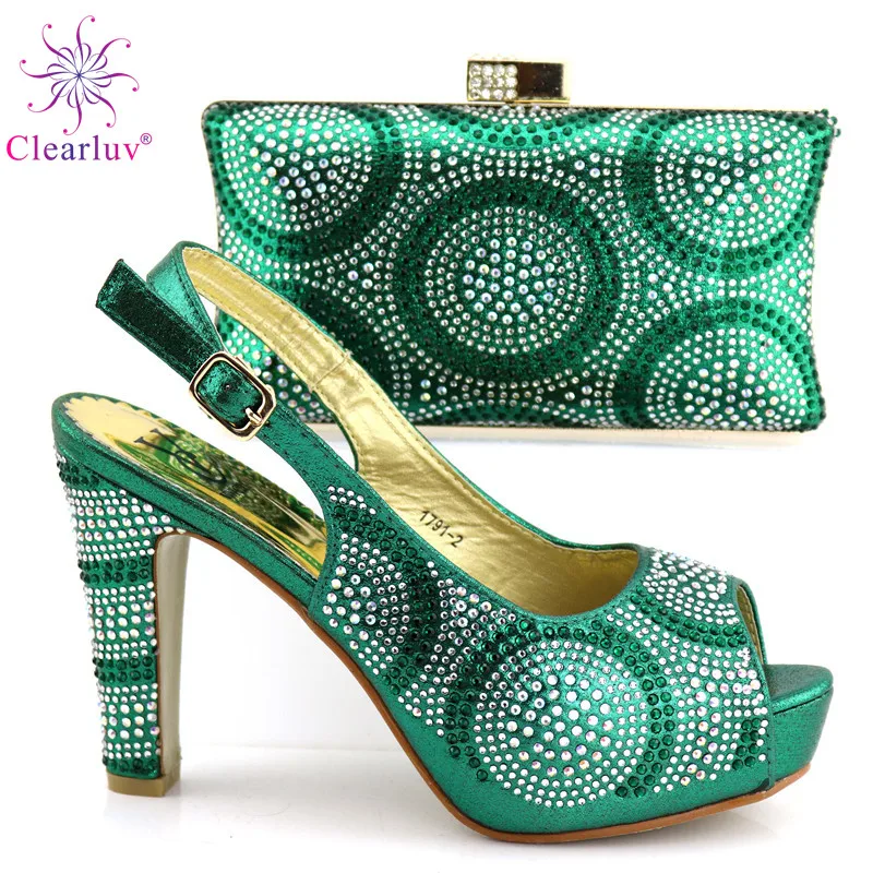 

Blue 2018 Nigerian Party Shoe and Bag Sets Decorated with Rhinestone African Wedding Shoe and Bag Set Party Shoes and Bag