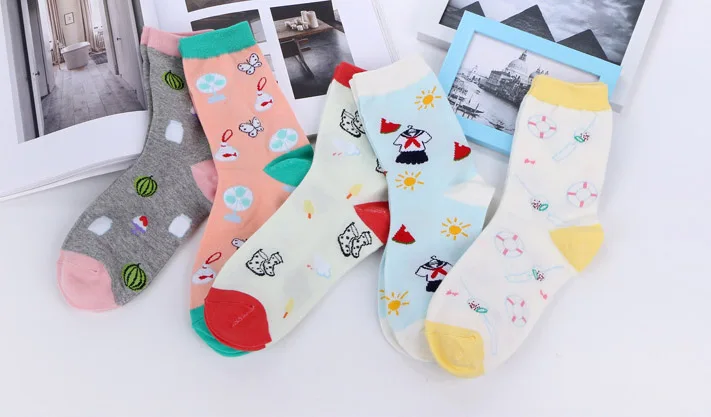 2018 новый японский и корейский прекрасной формы милые бабочки арбуз женщина Носки