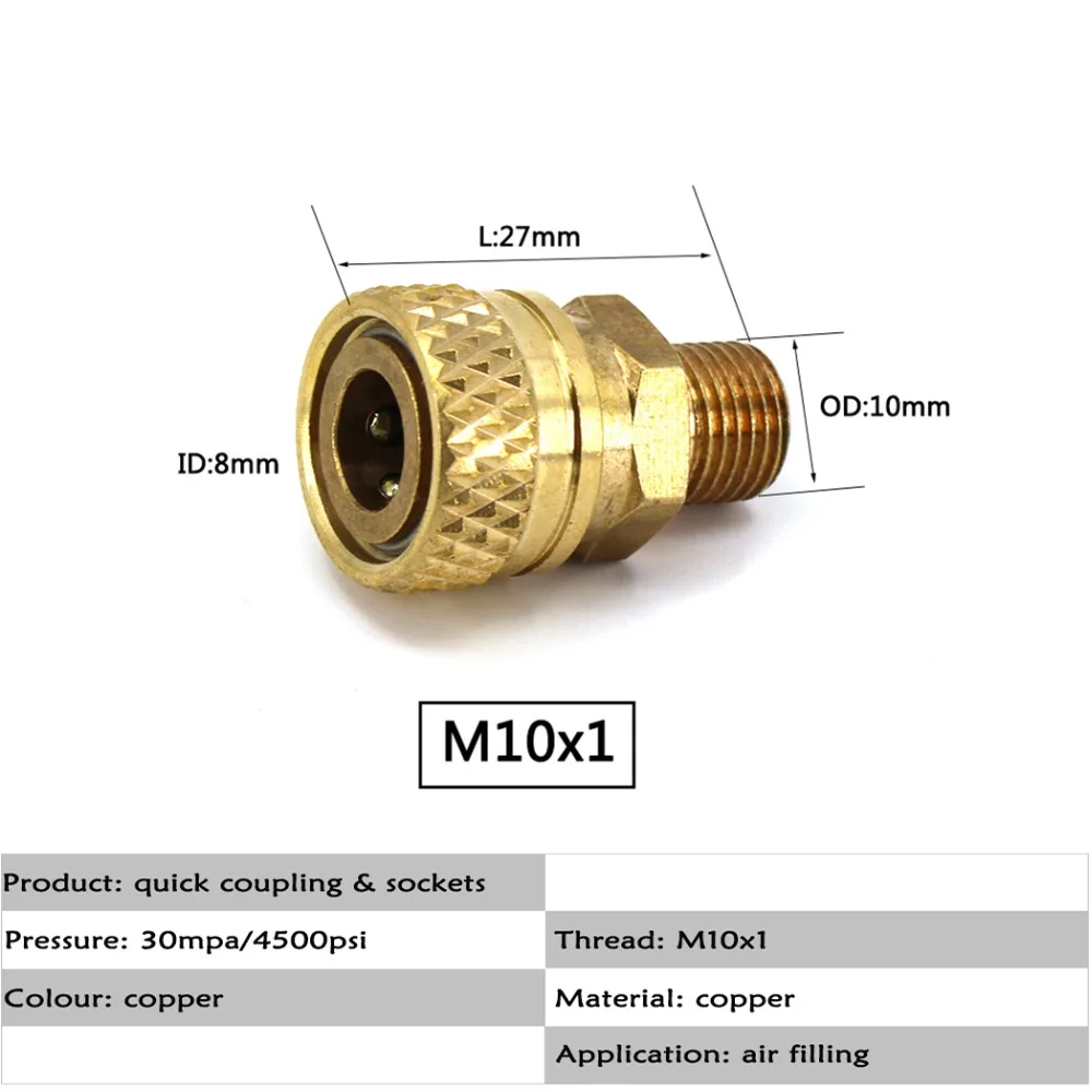 PCP Airforce Пейнтбольная пневматическая быстрая муфта розетки 8 мм M10x1 Мужская нить
