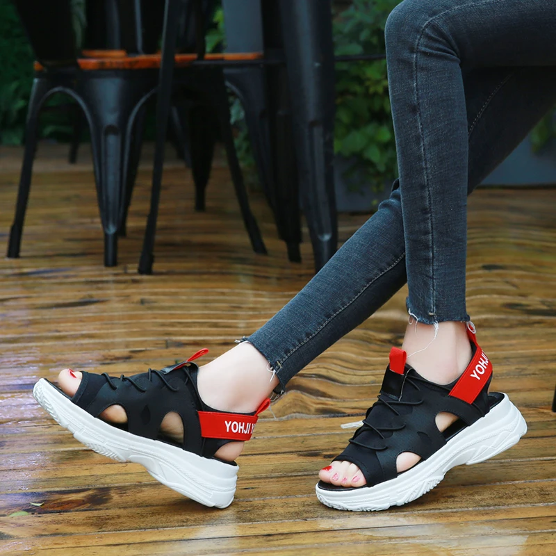 Сандалии женские из эластичной ткани босоножки на танкетке плоская подошва