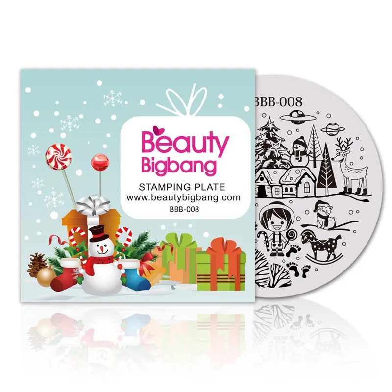 BeautyBigBang круглые пластины для стемпинга ногтей Рождественская снежинка подарок