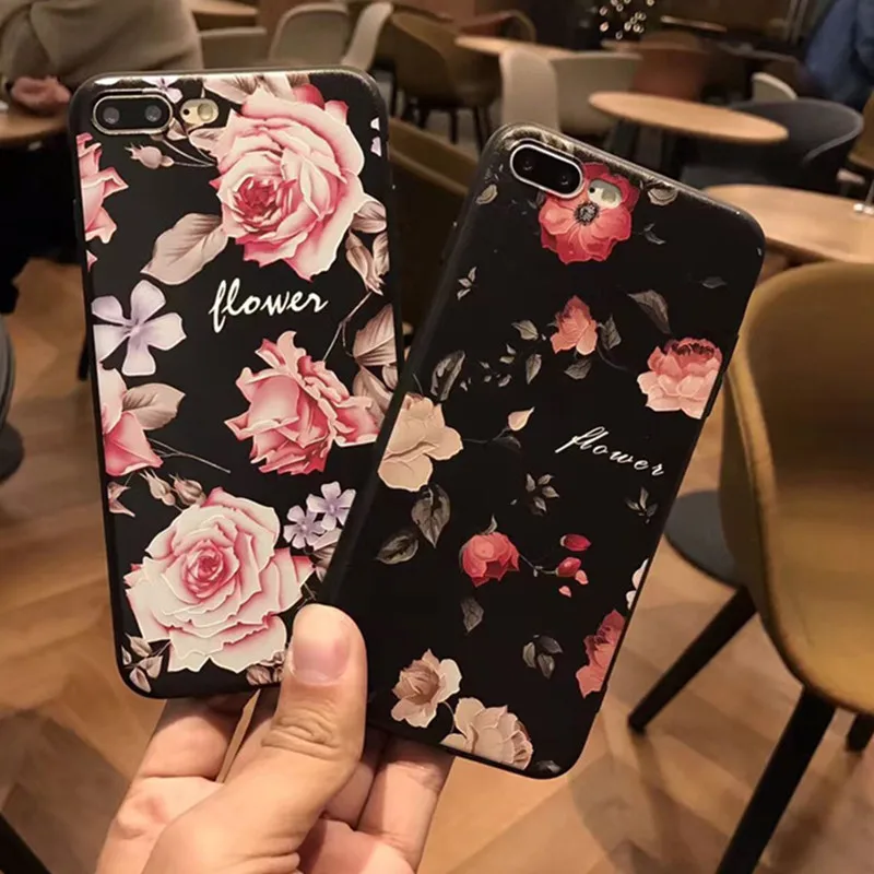 Luxury Fashion Pink Rose Flower Phone Case For iPhone 6 6s plus Embossed Mobile Shell Soft iphone 7/7plus Funda |