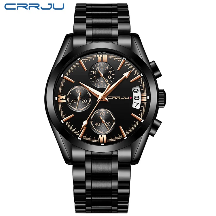 black rose CRRJU 2217 мужские часы браслет сталь кварцевые часы хронограф спортивные мужские наручные часы водонепроницаемые мужские часы Relogio Masculino - Цвет: black rose