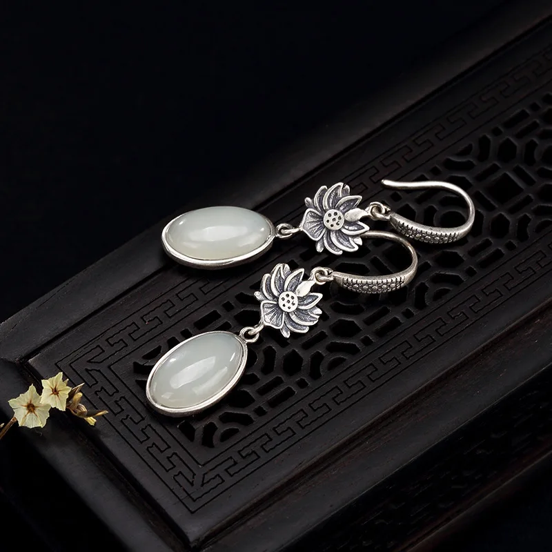 Женские серьги гвоздики из серебра 925 пробы с лотосом|Серьги-подвески| |