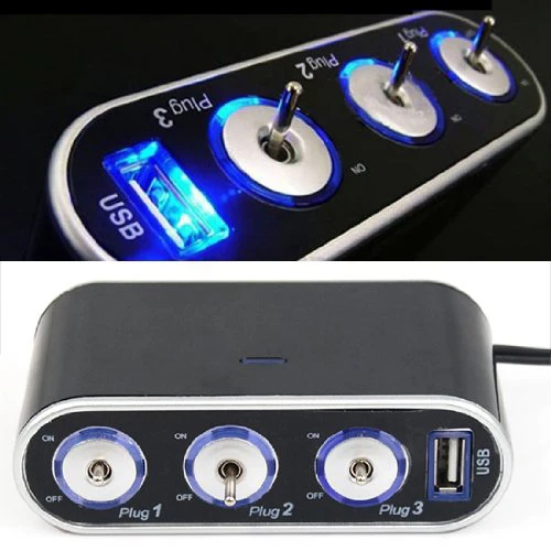 Free shipping 3 Way Car Cigarette Lighter Splitter DC 12V 24V LED Light Switch | Автомобили и мотоциклы