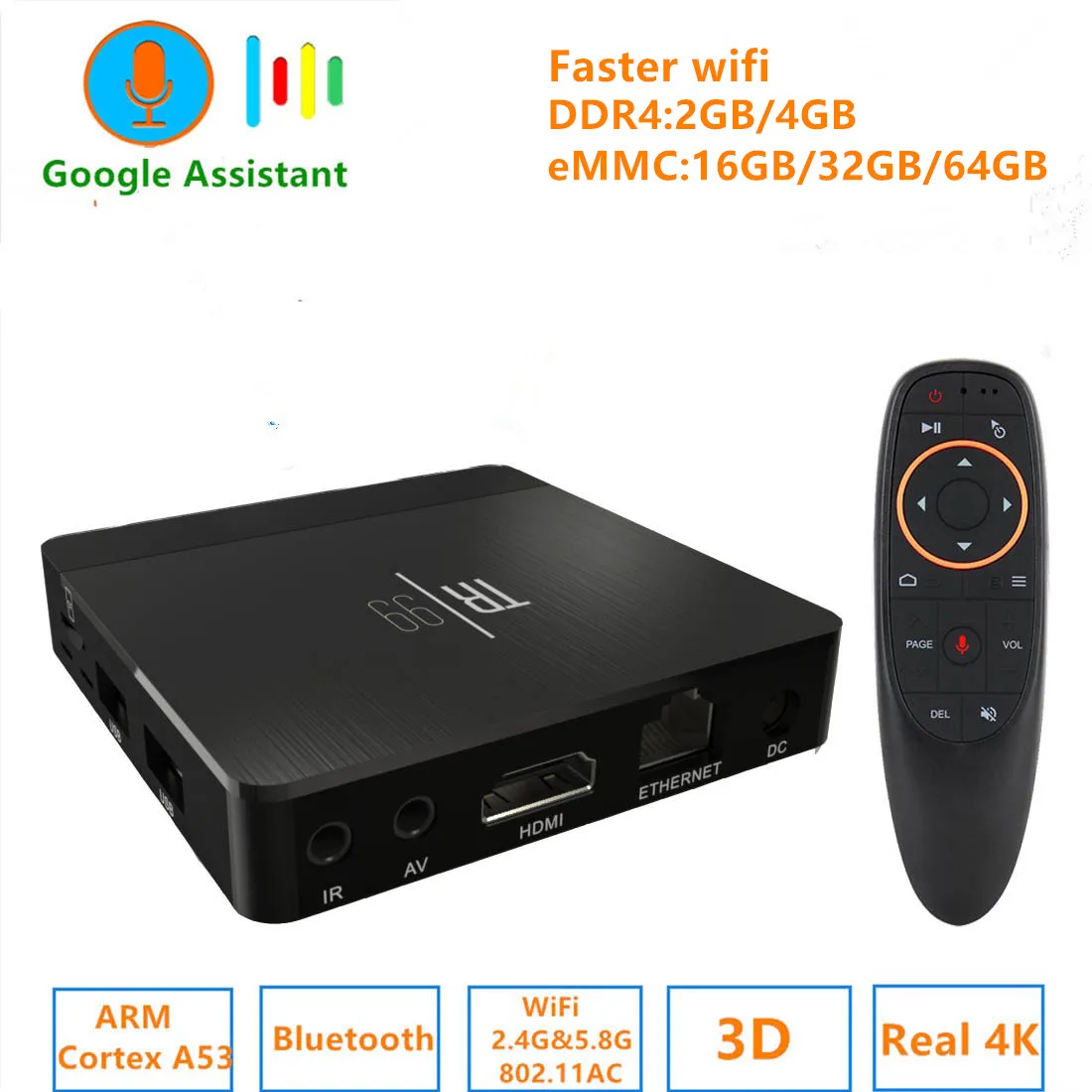 Transpeed TR99 X2 Android 8,1 Smart ТВ BOX Google голосовой помощник Amlogic S905X2 4 GB 64 GB Быстрый Wi-Fi Bluetooth 4 K 3D top box IP ТВ