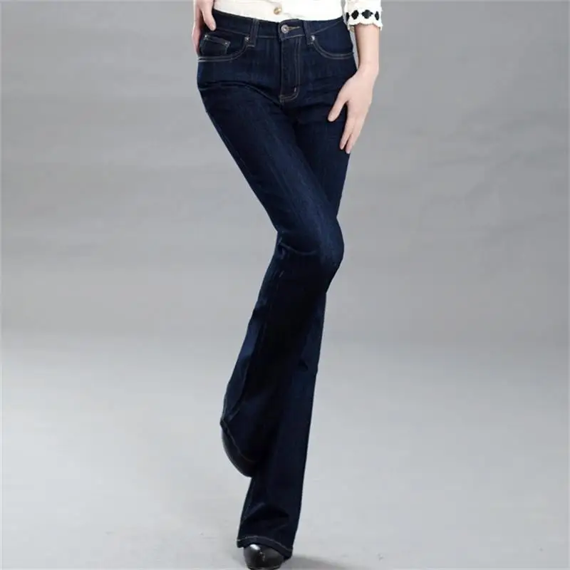 Free Shipping 2022 Women New Spring and Autumn Mid-high Waist Flared Trousers Girls Fashion Blue Black Jeans Casual Pants | Женская