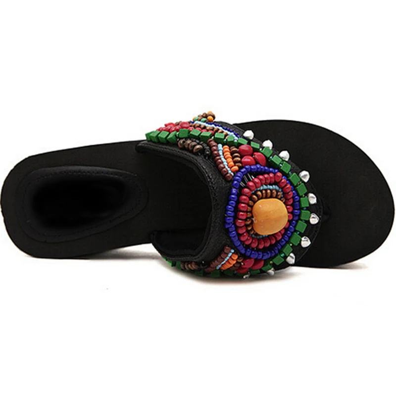Богемные женские летние шлепанцы на платформе в национальном стиле со шнурками и