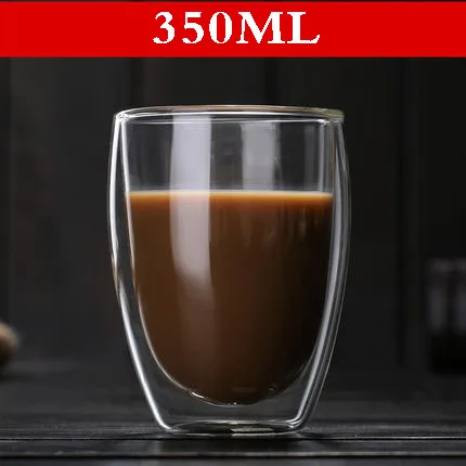 350ML GXYAYYBB 80 мл/150 мл/250 мл/350 мл/450 мл стеклянная чашка, двухслойная кофейная кружка из боросиликатного стекла, термостойкая, не обжигающая - Цвет: 350ML