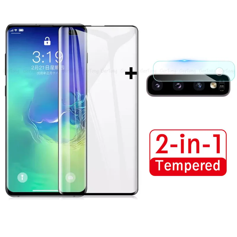 Пленка для объектива камеры 2 в 1 Samsung Galaxy S10 Plus 3D изогнутое закаленное стекло с