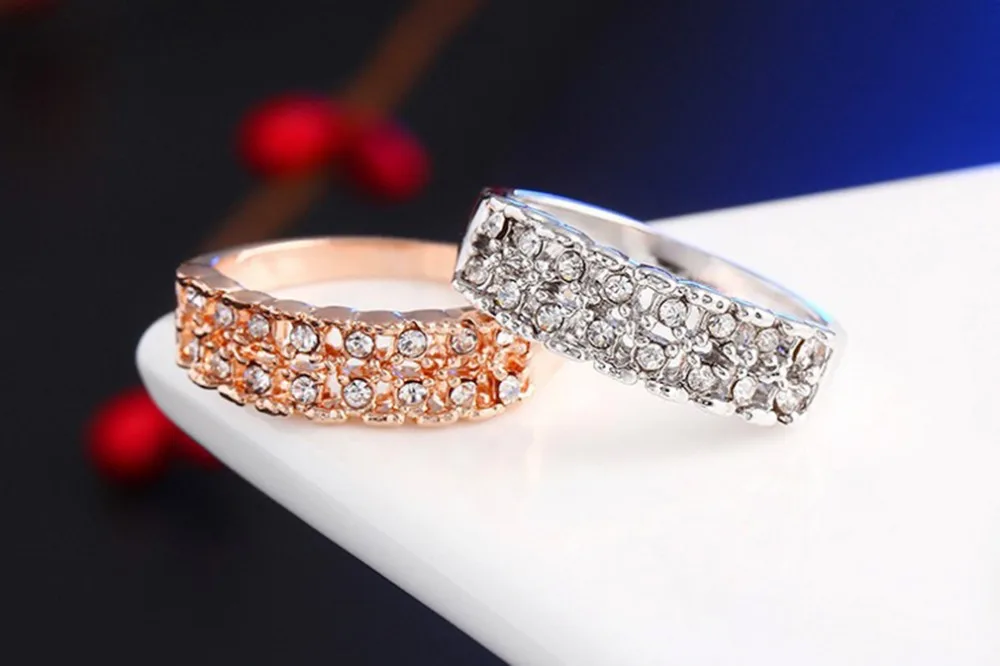 Романтический Свадебный Подарок Сияющий Ясно Любовь Кристалл Круглые Кольца