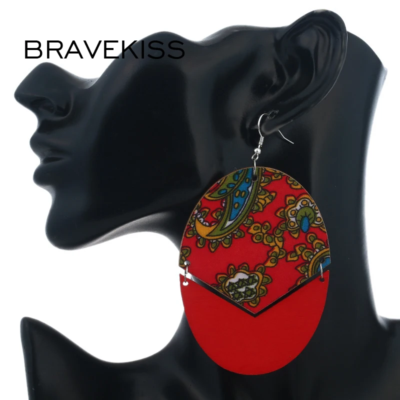 Bravekiss Винтаж Овальный Серьги модная длинная куртка с секциями из дерева Длинные