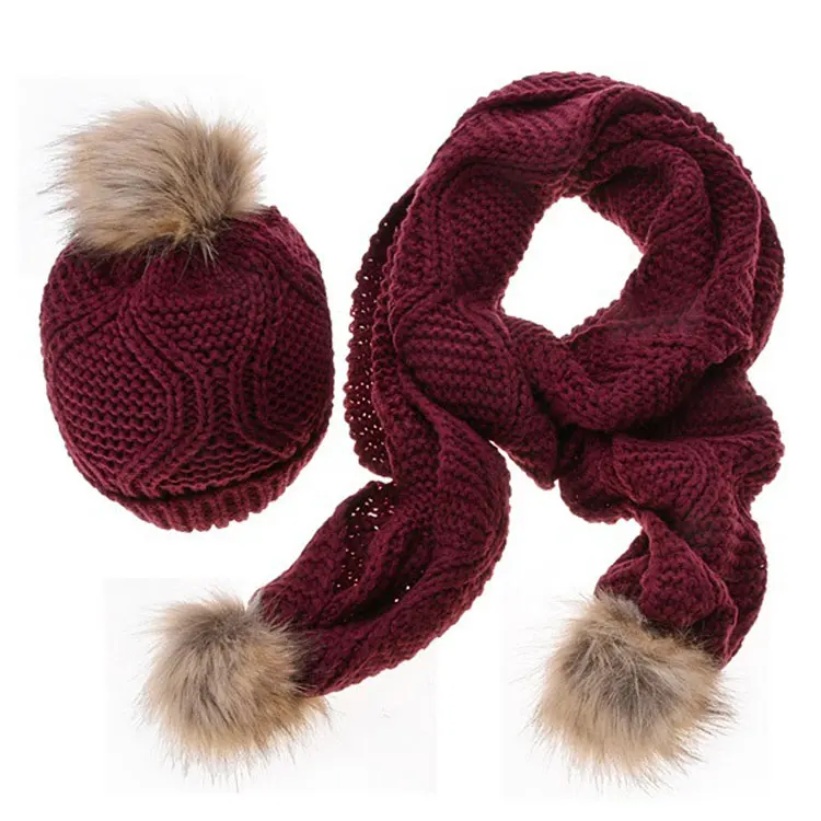 CIVICHIC Одежда высшего качества Зимний теплый вязаный шарф шапка женский комплект 2
