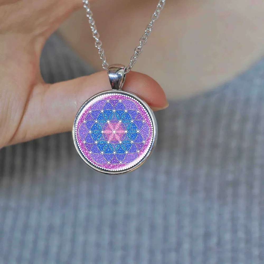 Fashion cabochon bronze glass pendant multicolor flower of life yoga necklace mandala choker neckless Zen jewelry | Украшения и