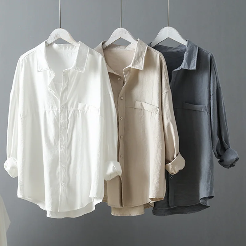 Chiffon Woman Blouse Shirt Summer 2019 New POLO Collar Loose Plus size Korean version Tops Woman Blouses Shirts White/Blue/gray