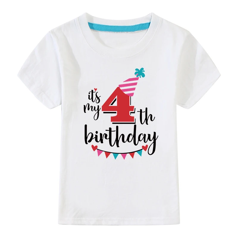 White-04 Birthday Tshirts Girl Short Sleeve Girls 3rd Kids Birthday Shirts O-Neck Fashion Children Tees Shirt For 2 3 4 5 6 7 8 9 10 Year - Цвет: White-04