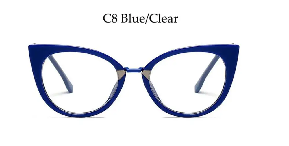 c8 blue clear Красная оправа для очков, женские модные очки, кошачий глаз, оптическая оправа, близорукость, очки для девушек, женские очки, очки, Изогнутые ноги - Цвет оправы: c8 blue clear
