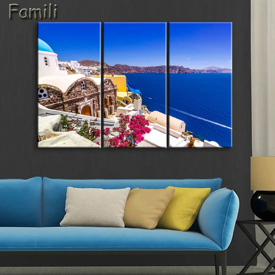 3 шт. венецианская пейзажная живопись остров Санторини масляная краска без рамки
