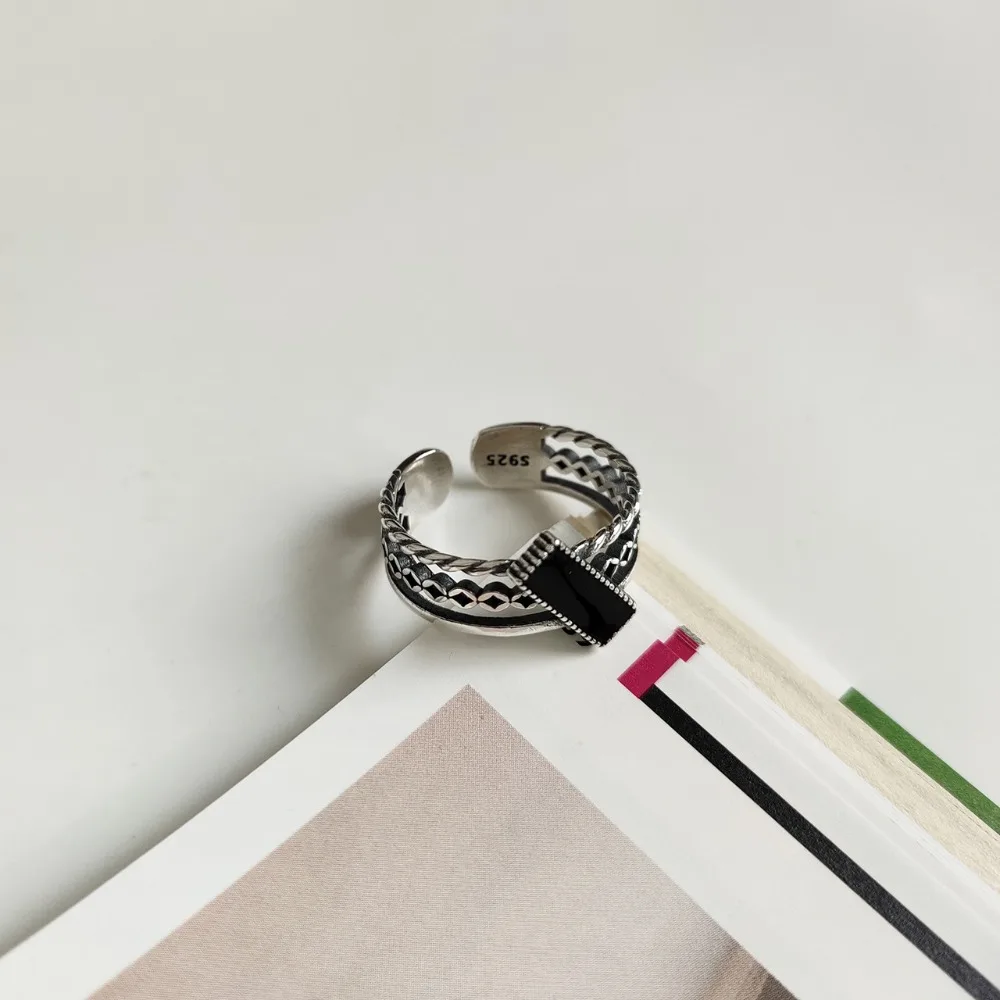 Amaiyllis 925 Sterling Silver Vintage black Silicone Open Rings For Women Thread Ring Weddings Party Jewelry us298 | Украшения и